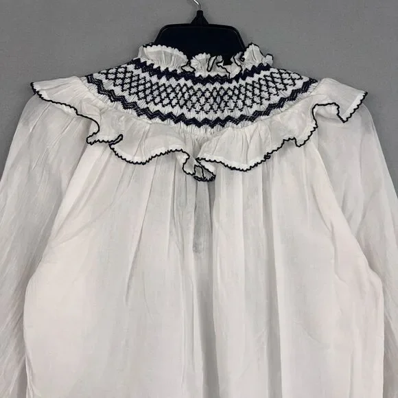 Cleobella Blouse Womens XS White Wendy Top Ruffle Smocked Boho Organic Cotton - Picture 8 of 14